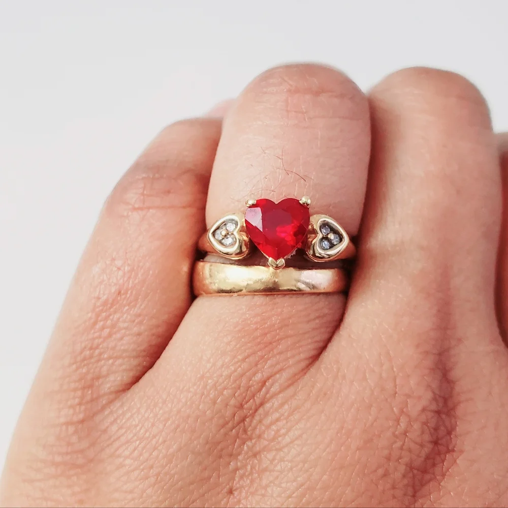 10K Gold Heart Ruby & Diamond Ring